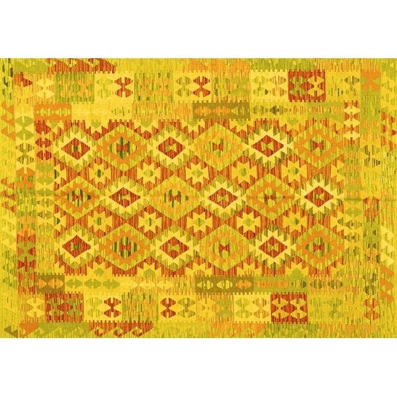 Ahgly Company Machine Washable Indoor Rectangle Southwestern Yellow Country Area Rugs, 8' x 10'