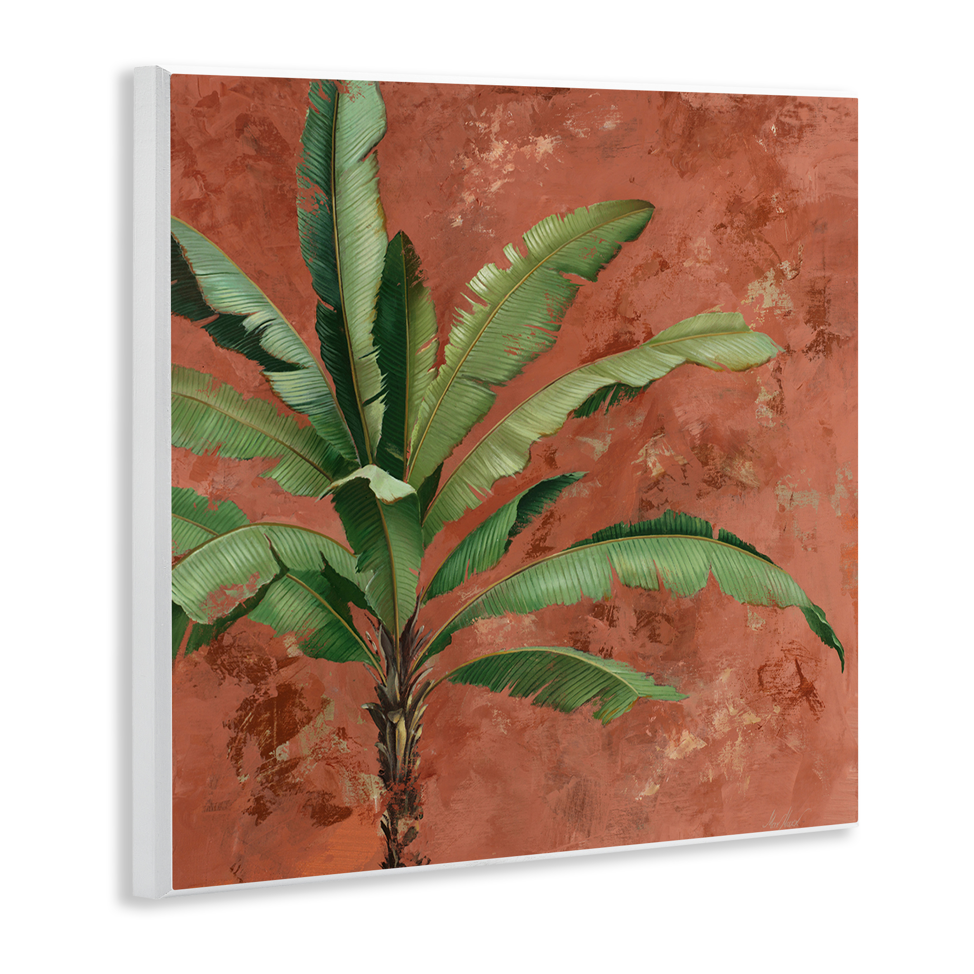 Stupell Industries Palm on Muted Red Botanical & Floral Painting Unframed Art Print Wall Art, 12 x 12
