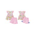 thumbnail image 2 of RUINIXCW Kids Toddler Baby Girl Back to School Outfit Kids Summer Kindergarten Outfits Little Girls First Day of School Outfit Pencil Apple Flying Sleeve Babydoll Shirt Tops and Bow Ruffle Shorts Set, 2 of 9