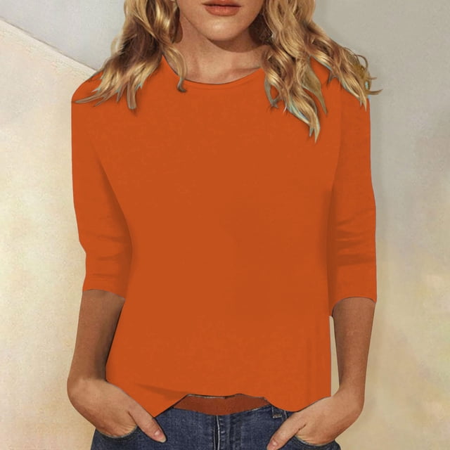Hauts pour Femmes à Manches 3/4, Coupe Ample Décontractée, Col Rond, T-Shirts Mignons, Tunique Unie à Manches Trois-Quarts, T-Shirt Long pour Femmes, T-Shirt de Course pour Femmes, T-Shirts à Manches Longues pour Femmes, Haut de Course pour Femmes, Petit