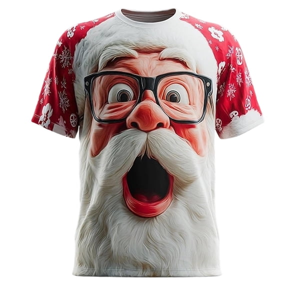 Trendfront Mens Funny Santa Glasses T Shirts Crewneck Realistic Christmas Character Face Print Short Sleeve Winter Holiday Party Tee Tops