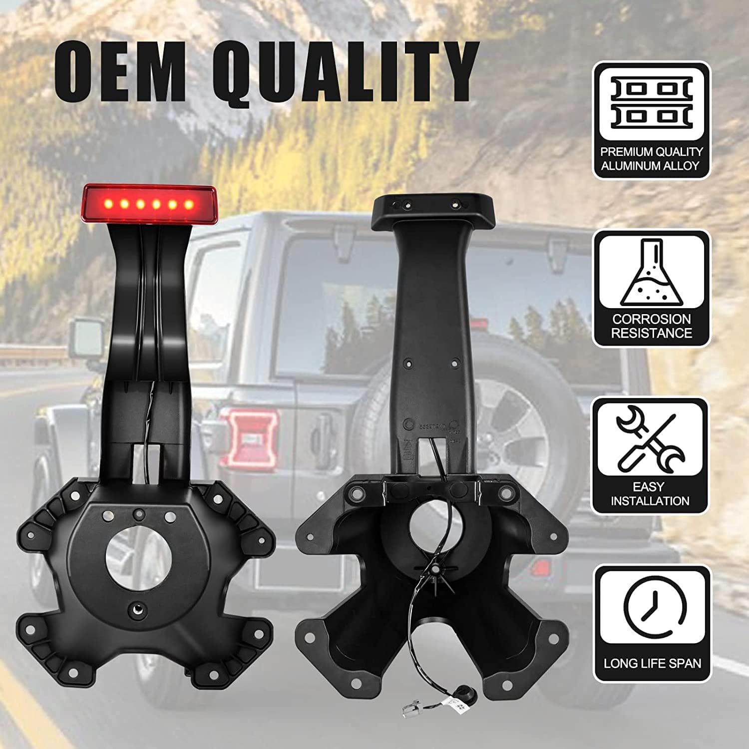 Spare Tire Holder Mounting Bracket Tire Carrier for Jeep Wrangler JK 07-18 With 3rd Third Brake Light Accessories Aluminum Alloy Tire Carrier Bracket