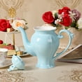 thumbnail image 3 of Pulchritudie Fine Porcelain Light Blue English Teapot, Coffee Pot, Victoria Style, Light Weight, 34 Oz, 3 of 5