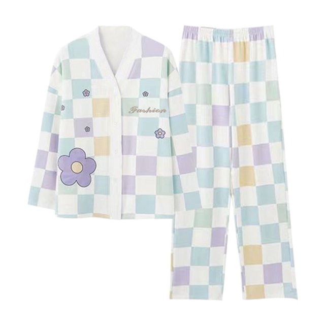 Bienvenido Conjunto de pijama de manga larga para niñas Estampado encantador Agradable para la piel Transpirable Cuello en V Conjunto de pijama de 2 piezas Pijamas L