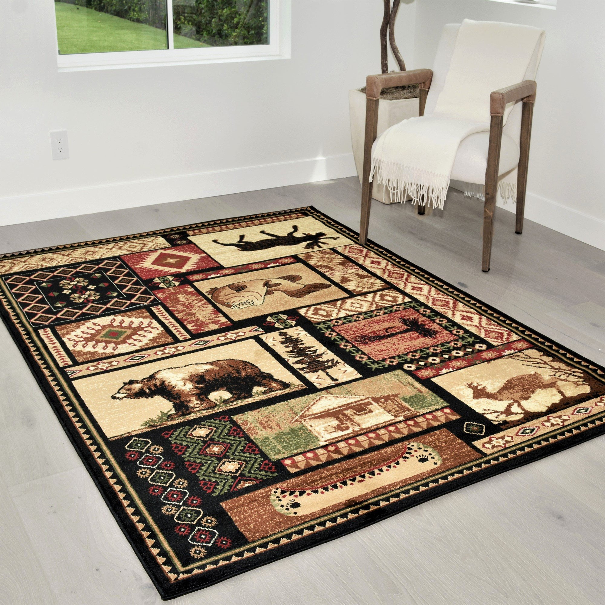 Approx 2' 7" x7' 3" 2x7 Nature Print Brown Cabin Fishing 6620 Runner Area Rug 