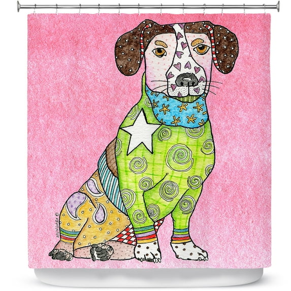 Shower Curtains 70" x 93" from DiaNoche Designs by Marley Ungaro - Jack Russell Dog Light Pink