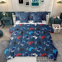 Homewish Retro Gamepad Console 7-Piece Bedding Comforter Set,Modern Gamer King Bedding Sets,Red Blue Bed Sheets For Boys Kids,Ultra Soft Home Decor Reversible