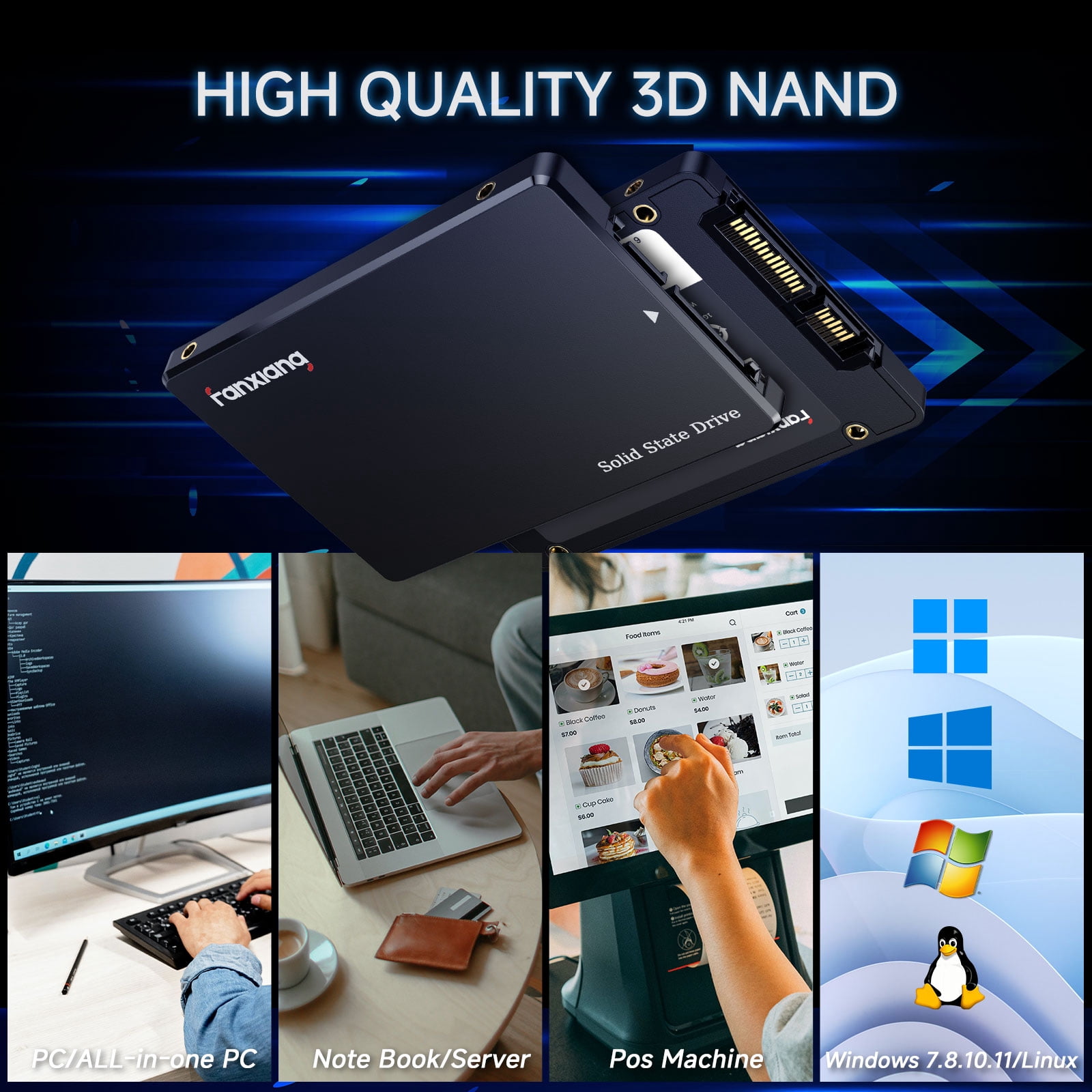 Fanxiang S101Q QLC 2.5″ SATA SSD 256GB 512GB 1TB Solid State Drive Up to 560 MB/s 3D NAND SLC Cache for Laptop and PC Desktop