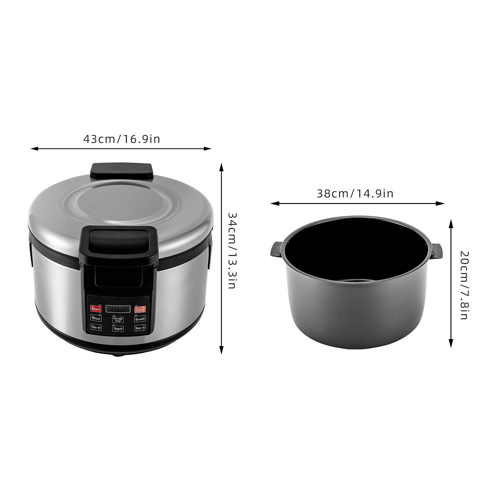Miumaeov 110W Rice Warmer Commercial Rice Cooker Stainless Steel Non-Stick Inner Pot 360° Heating 19L/20Qt