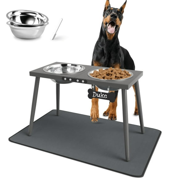 Cuencos Elevados para Perros Grandes ADENGL Negro con Alfombrilla a Prueba de Salpicaduras