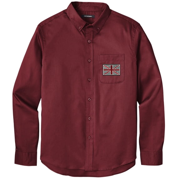 Men's UK UNION JACK PATCH Twill Shirt with Pocket, Medium Burgundy