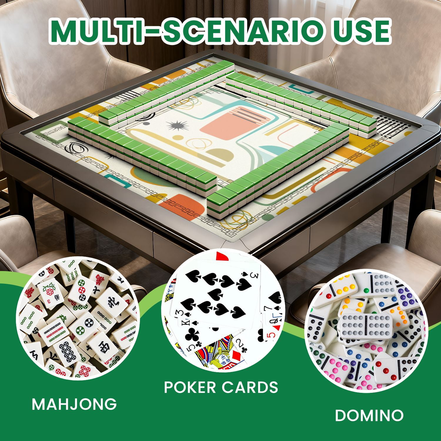 Mahjong Mat 31.5" x 31.5" Abstract Mid Century Modern Geometric Earth Tones Non-Slip Noise Reduction American Mahjong Tiles Table Cover for Dominoes Poker Card Board Games Gift