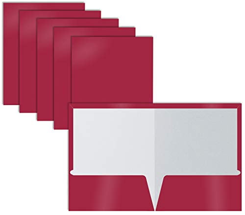 2 Pocket Glossy Laminated Burgundy Red Paper Folders, Box of 25, Letter Size, Burgundy Red Paper Portfolios by Better Office Products