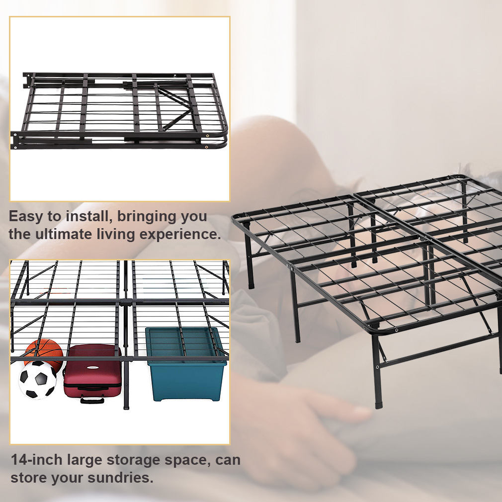 FDW Bed Frame Full Metal Folding Base Mattress Foundation 14 inch No Box Spring Needed,Black - image 2 of 7