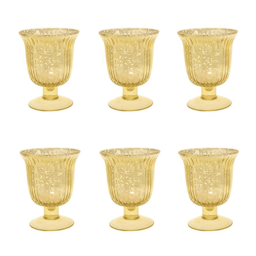 6 Pack Vintage Mercury Glass Candle Holder (5Inch, Emma Design