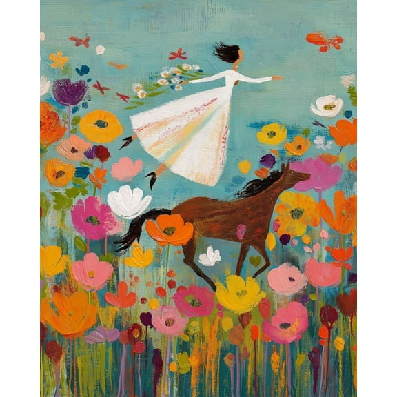 Paint by Numbers for Adults Kids Beginner Flower Sea Galloping DIY Acrylic Painting by Numbers Kits with Brushes Acrylic Pigment Home Decoration Gifts 16 x 20 inch