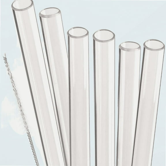 Reusable Smoothie Straws 10 inch Long Wide Mouth Plastic Straight Drinking Straws for Milkshakes, Set of 6 with Cleaning Brush (10inch, Clear)