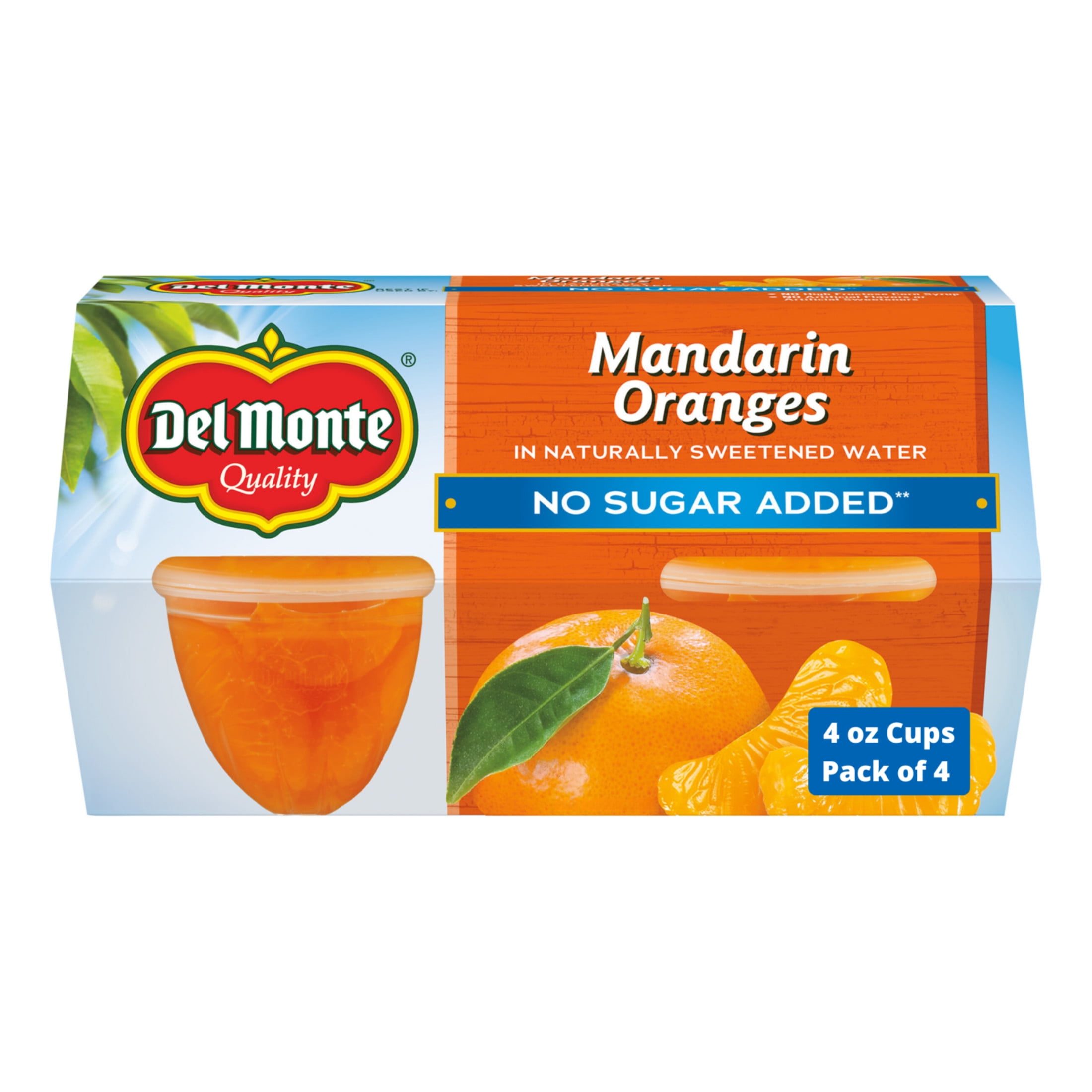 (6 pack) Del Monte No Sugar Added Mandarin Oranges Fruit Cup Snacks, 4 oz Cup (Pack of 4)