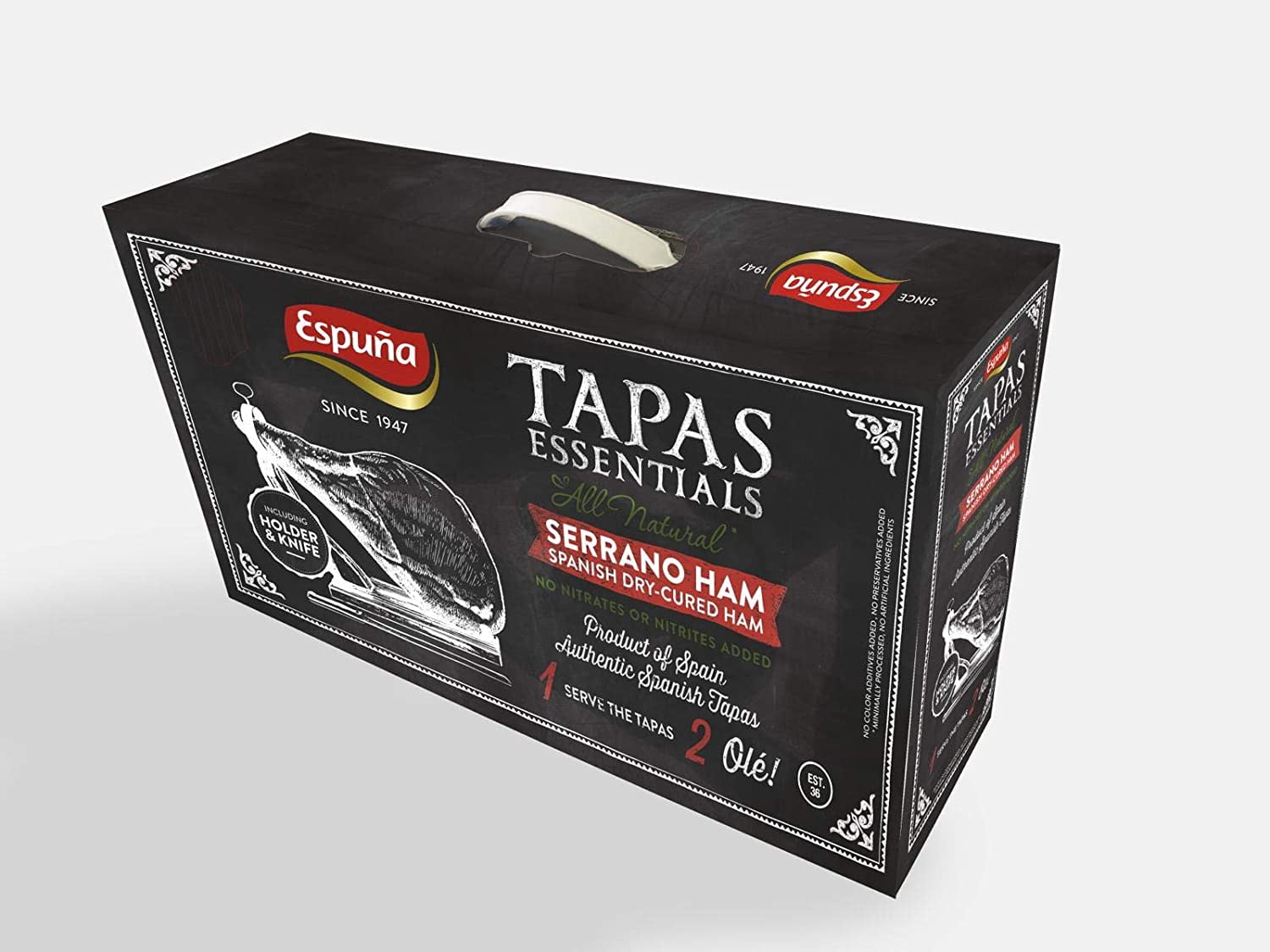 Cured Spanish Jamon Jamonprive - Serrano Ham Bone in from Spain 15 - 17 lb with Ham Stand & Knife