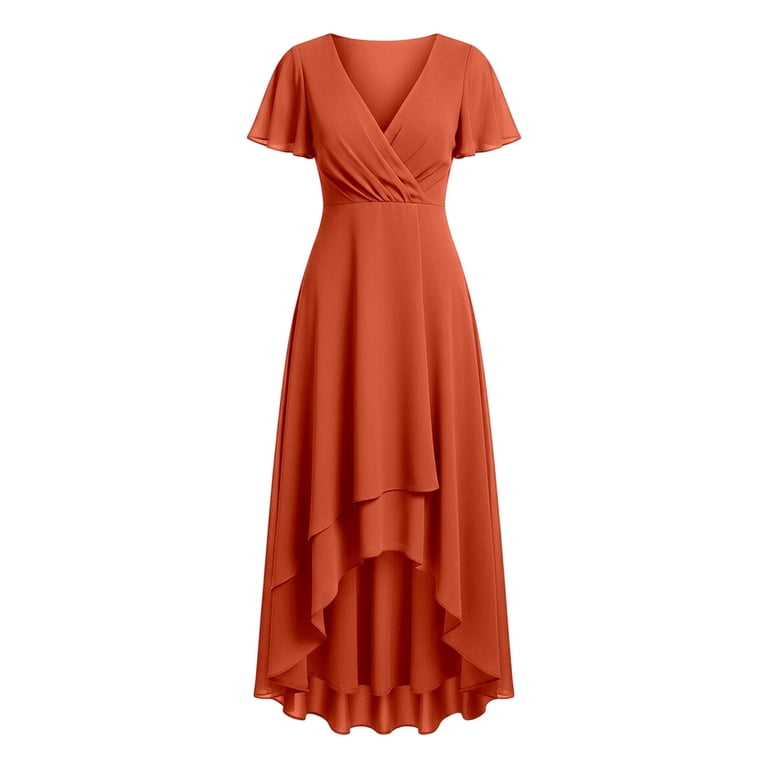 red semi formal cocktail dress Mnuaqn Women's Spring Summer Chiffon Wedding Guest Dresses V Neck Ruffle Sleeves Midi (XXXL, Red) Size:Medium (7/8) Belle dress allowing you to celebrate Alex Evenings Rosette Sequin Lace