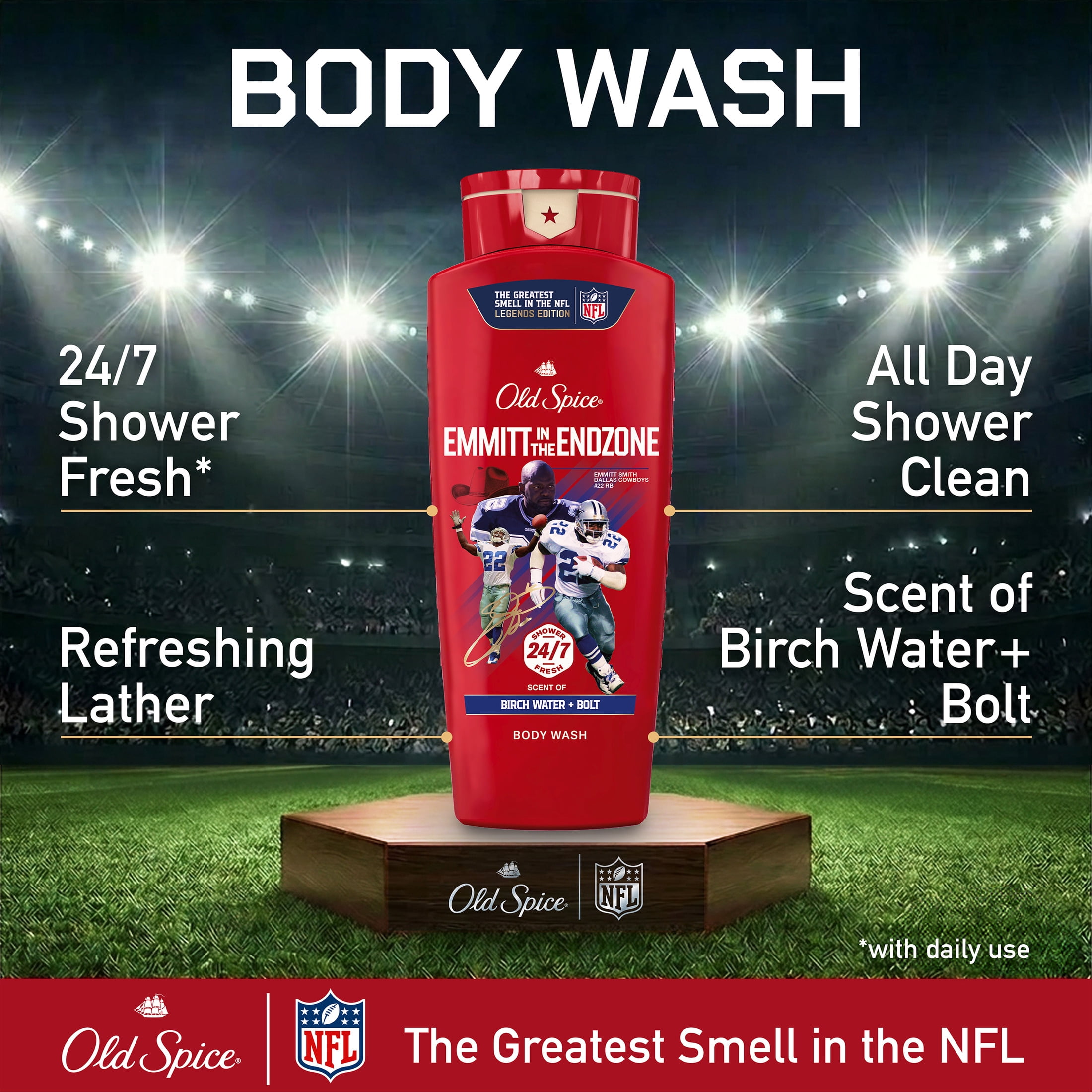 Old Spice Body Wash for Men, NFL Collection, Emmitt Smith, Scent of Birch Water + Bolt, 24 fl oz