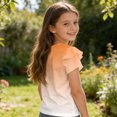 thumbnail image 6 of Dwellite Girls V-Neck Shirts Short Sleeve Cute Summer Tee Shirts Baggy Soft Tops 3-13 Years Orange 120, 6 of 7