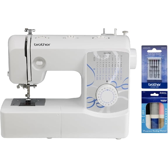 Brother XM3700 Sewing Machine, 37 Built-in Stitches, 5 Included Sewing Feet, Premium Thread 6-Pack and Sewing Machine Needles 5-Pack
