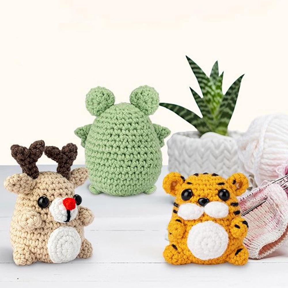 1 Set 1 Set Elk/Tiger/Frog DIY Knitting Kits for Beginners Cotton Spacer Eye Locking Stitch Marker Mixed Color 14x1.3x1cm