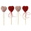 Tinsel Heart Decorative Picks, Red and Pink, 8", 4