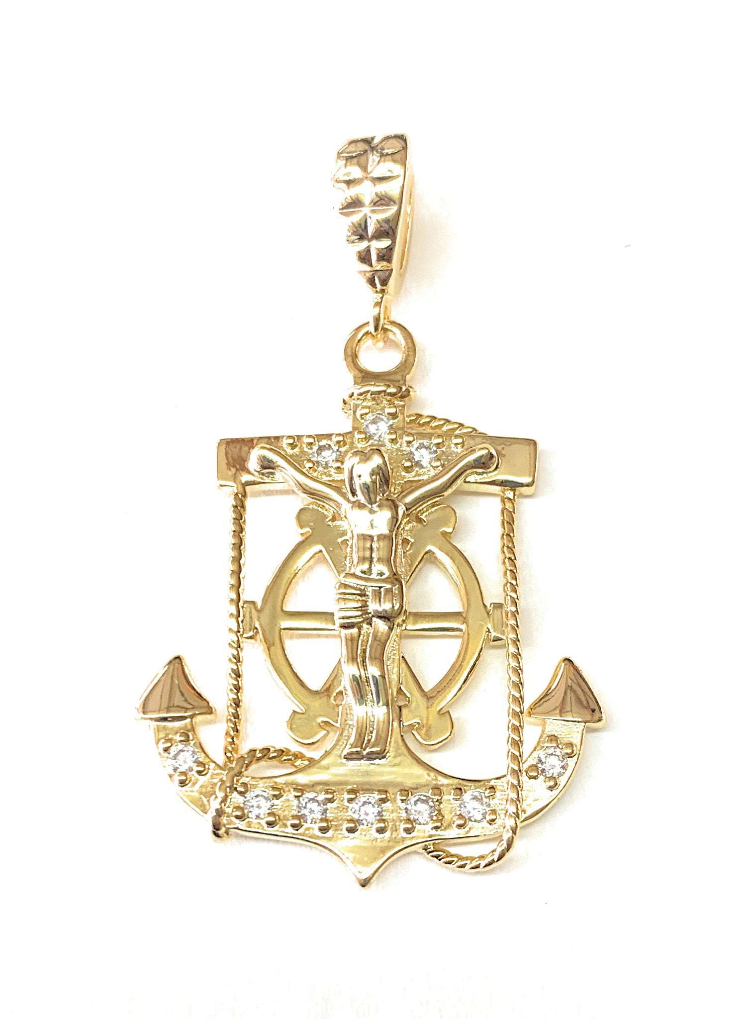 14K Yellow Gold Sailor Nautical Pendant 14k Stamped Real Gold -Suitable for Men & Women Matches with All Types of Chains Jesus Cross Anchor Charm Pendant 23x18 mm Great Gift for All Occasions 