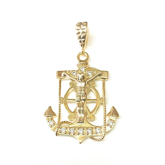 14kt Anchor Cross Pendant Gold Plated - Dije De Ancla Con Cruz Oro Laminado Brasileno