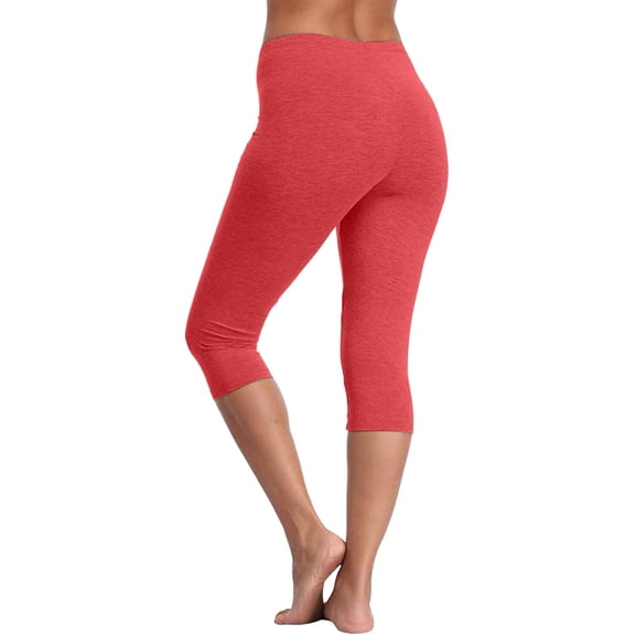 Workout Capri Leggings for Women Soft 3/4 Length Stretch Yoga Pants Pull On Petite Workout Running Casual Daily Wear Regular Plus Red 2XL