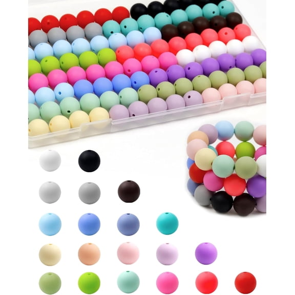 MAOQIAN 120PCS Silicone Beads, 20 Colors 15mm Silicone Beads Focal Beads Rubber Round Beads for DIY and Keychain Accessories Crafts Making