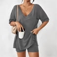 thumbnail image 4 of Blmnix Sleepwear Sets Womens Pajama Sets Bamboo Pajamas Summer Pajamas Pajama Set V-Neck Slim-Leg Short Sleeve Green Cropped Womens Pajama Sets Shorts,S, 4 of 6