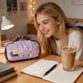 thumbnail image 6 of Cute Cosmetic Bags for Purse,Featherweight Small Quilted Makeup Bag with Zipper & Handle, for Storing Stationery and Office Supplies Pink, 6 of 8