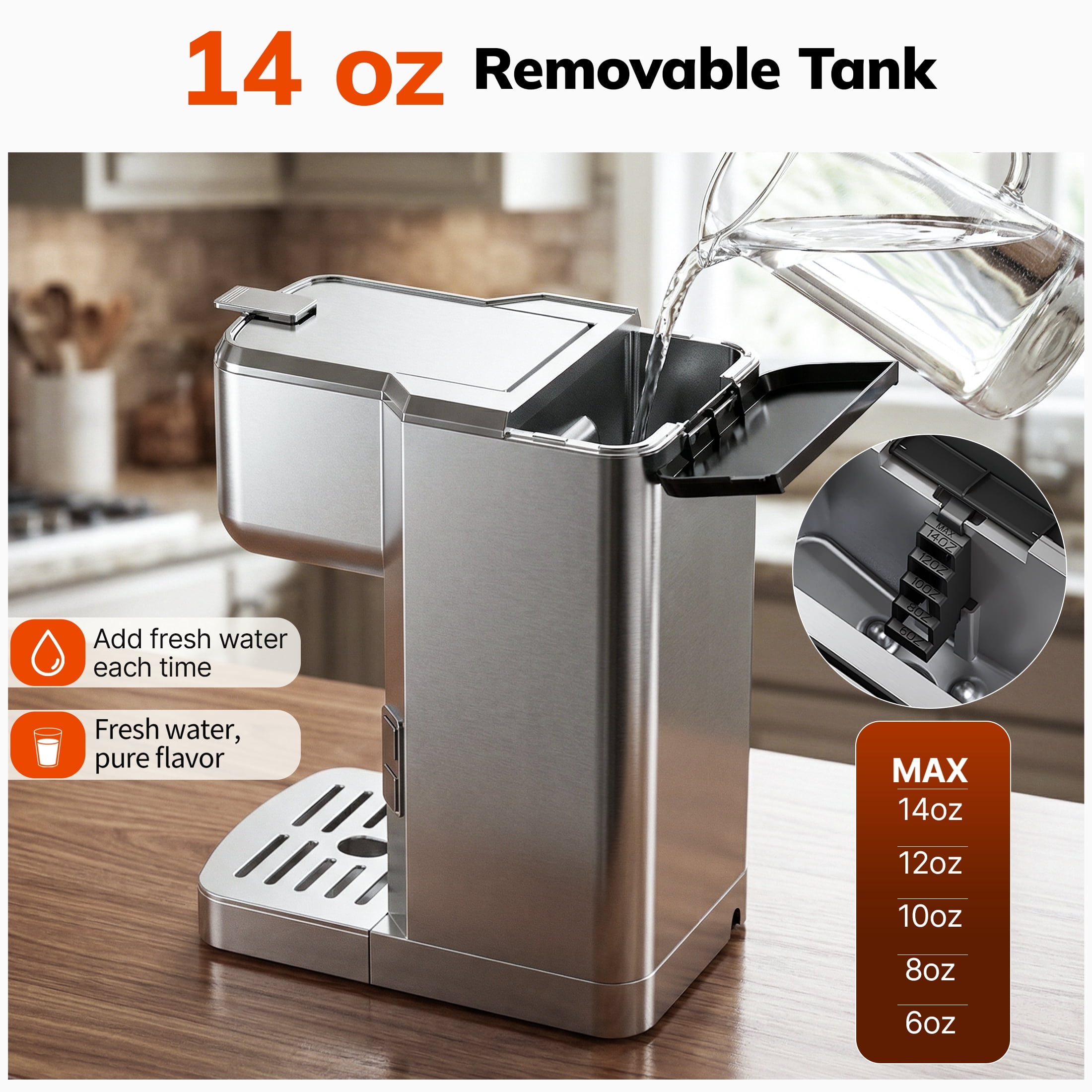 Coffee Maker 2-in-1 Single Serve Coffee Machine for K-Cup Capsule Pod and Ground Powder Brewer for Home Office Kitchen, Black