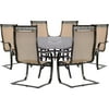 Hanover Manor 7-Piece Outdoor Dining Set in Cedar with 60" Round Cast-Top Table and 6 Contoured C-Spring Chairs