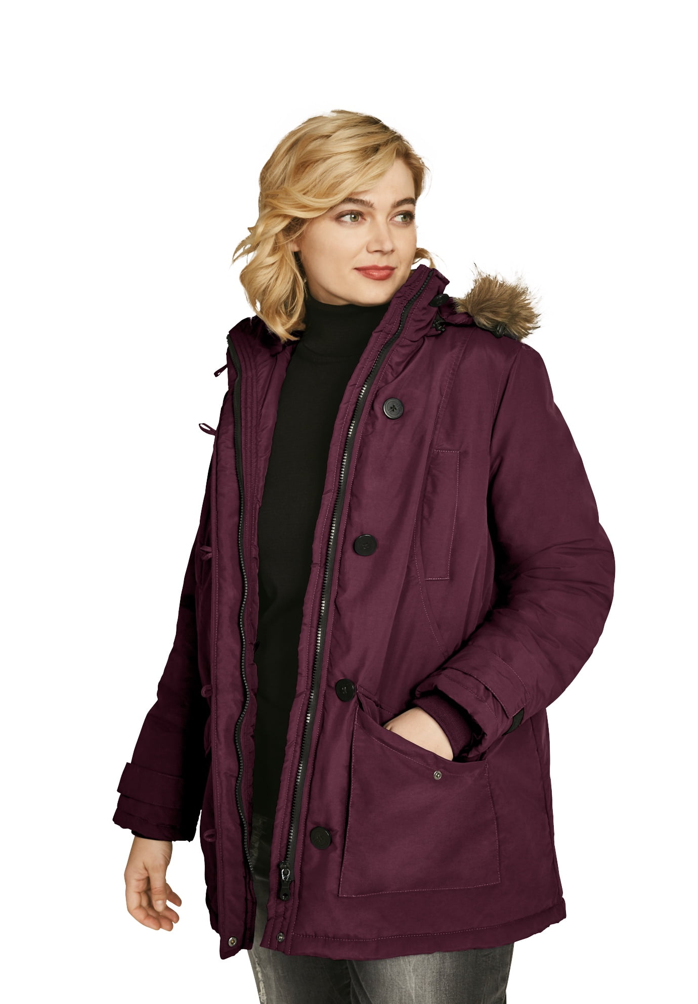 purple parka fur hood