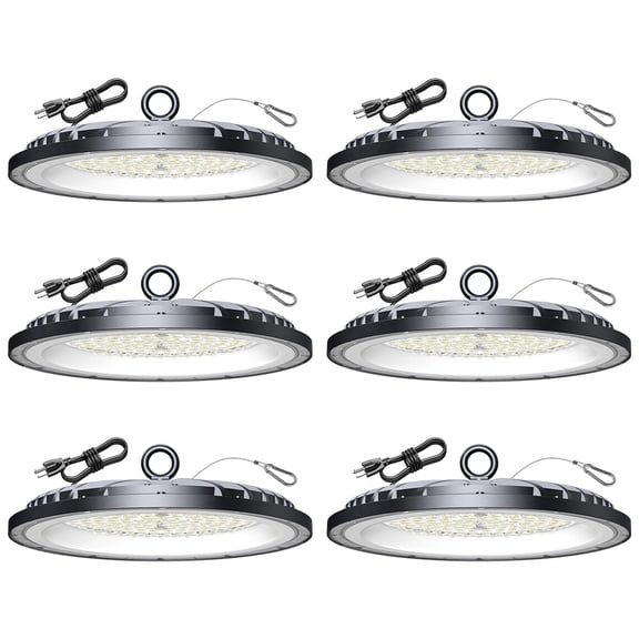 6 Pack 200W UFO LED High Bay Light, 30000LM 6000K IP65 Plug & Play Commercial Warehouse Garage Gym Lighting