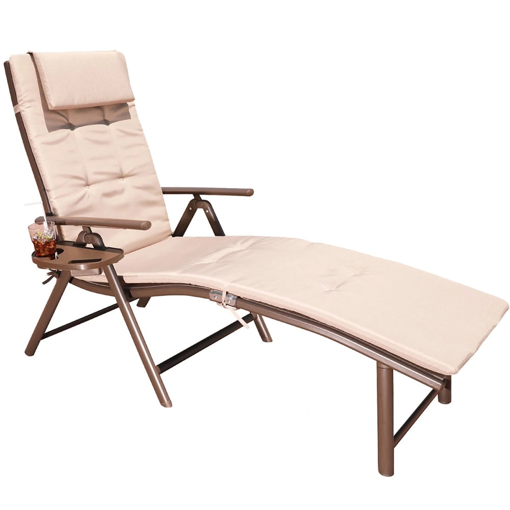 Kepooman Patio Chaise Lounge, Outdoor Folding Lounge Recliner Chairs w/Adjustable Backrest for Beach, Yard, Balcony, Poolside, Beige