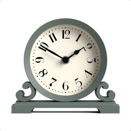 Saloon Mantel Clock | Small Traditional Double Scroll Design Green Contemporary Classic Style For Desk Table Shelf Or Bedside