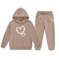 thumbnail image 4 of CPNG Teens Kids Unisex Boys Girls Sweatsuit 2 Piece Set Heart Print Sweatsuits Hoodie Sweatshirts and Sweatpants Set(Khaki,9-10 Years), 4 of 5