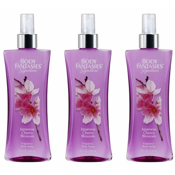 PACK OF 3 - Body Fantasies Signature Fragrance Body Spray, Japanese Cherry Blossom, 8 Fluid Ounce