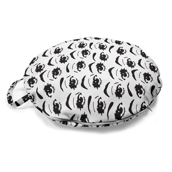 Eyes Round Floor Cushion with Handle, Various Woman Eyes with Sad Melancholic Happy Gestures Feminine Beauty Modern, Decorative Pillow for Living Room & Dorms, 18" Round, Black and White, by Ambesonne