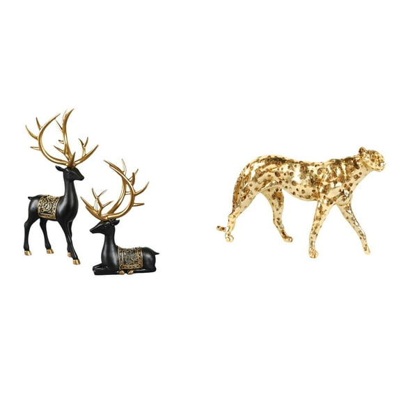 CoudarTitie Resin Reindeer Elk Deer Sculpture Figurine Animal Statue Collection Tabletop Centerpiece Ornament for Cabinet Office Home Wedding Housewarming Decor