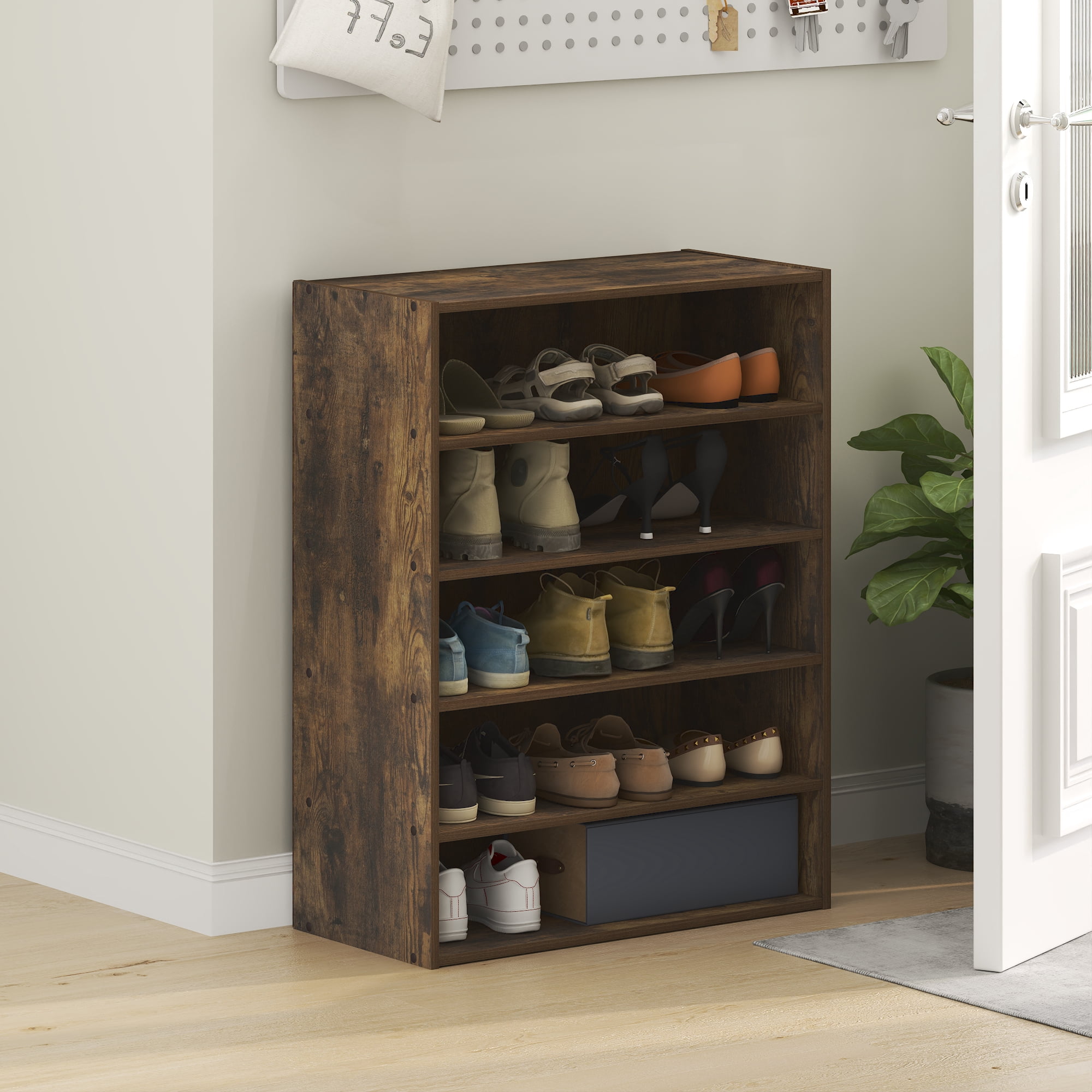 Furinno FANO 5-Tier Stackable Shoe Rack for Closet Entryway Amber