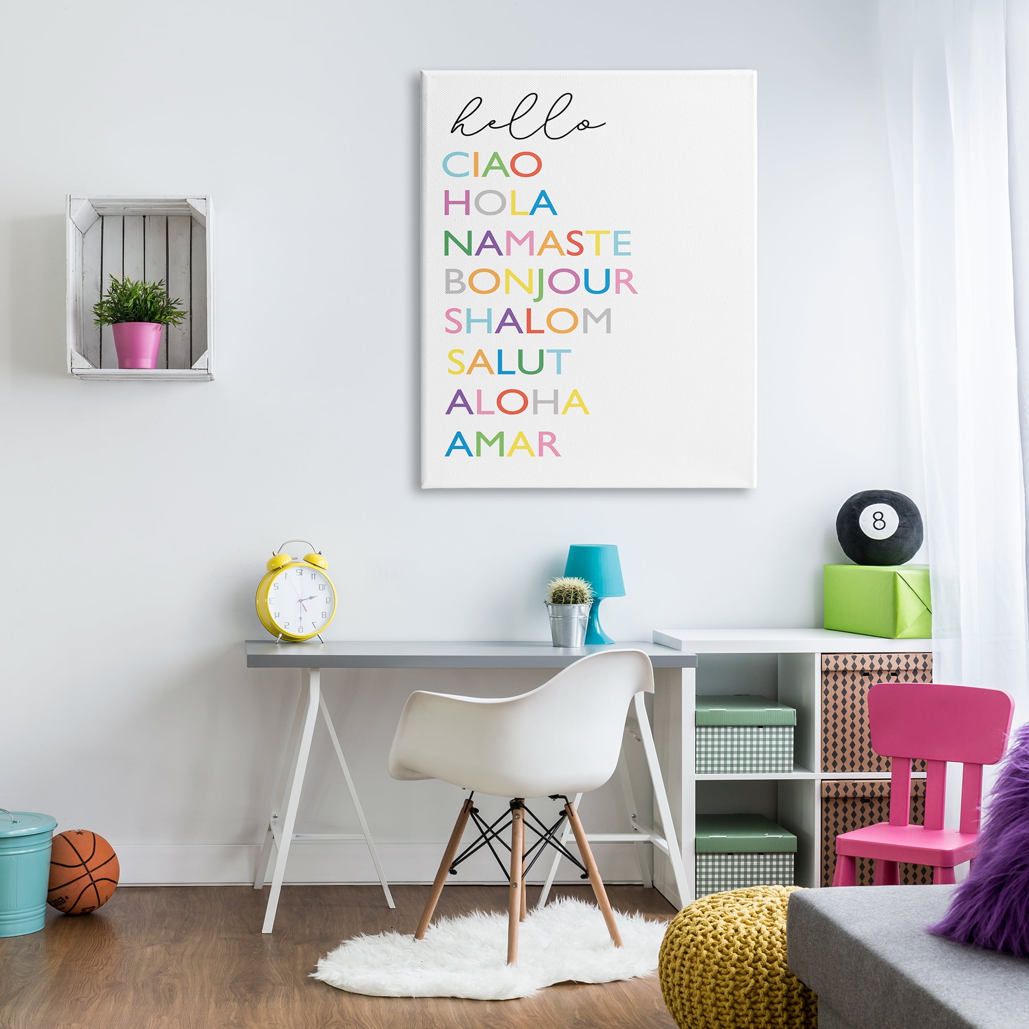 Stupell Industries Hello Ciao Hola Namaste Greetings Rainbow Typography, 36 x 48, Designed by Elizabeth Tyndall