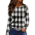 thumbnail image 2 of Women Tunic Tops Long Sleeve Plaid Shirts Loose Fit Crewneck Color Block Blouse Chic Fall T Shirts Casual Blouse 2026 Gray 2XL, 2 of 6