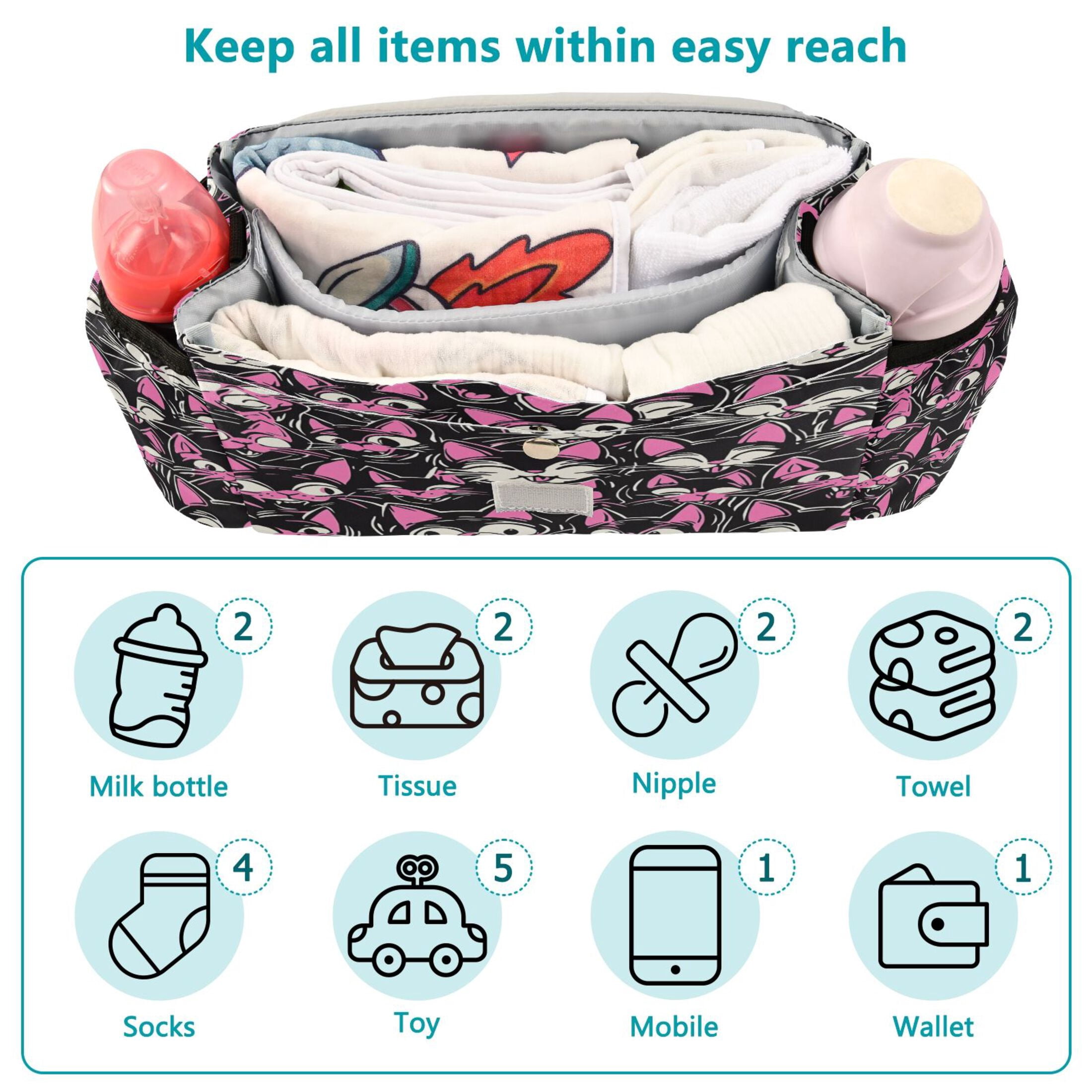DIXRUYEE Stroller Organizer Delicate Blossom Lines Printed