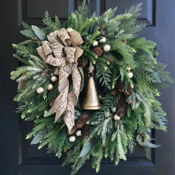 Christmas Holiday Wreath with Bells and Pine Cones - 18 Inch Front Door Decor, Seasonal Home Accent for Wall, Window, Porch, and Indoor Outdoor Display